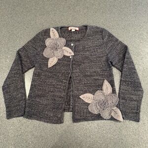Beyond Threads Gray Floral Alpaca Cardigan‎ Small Soft